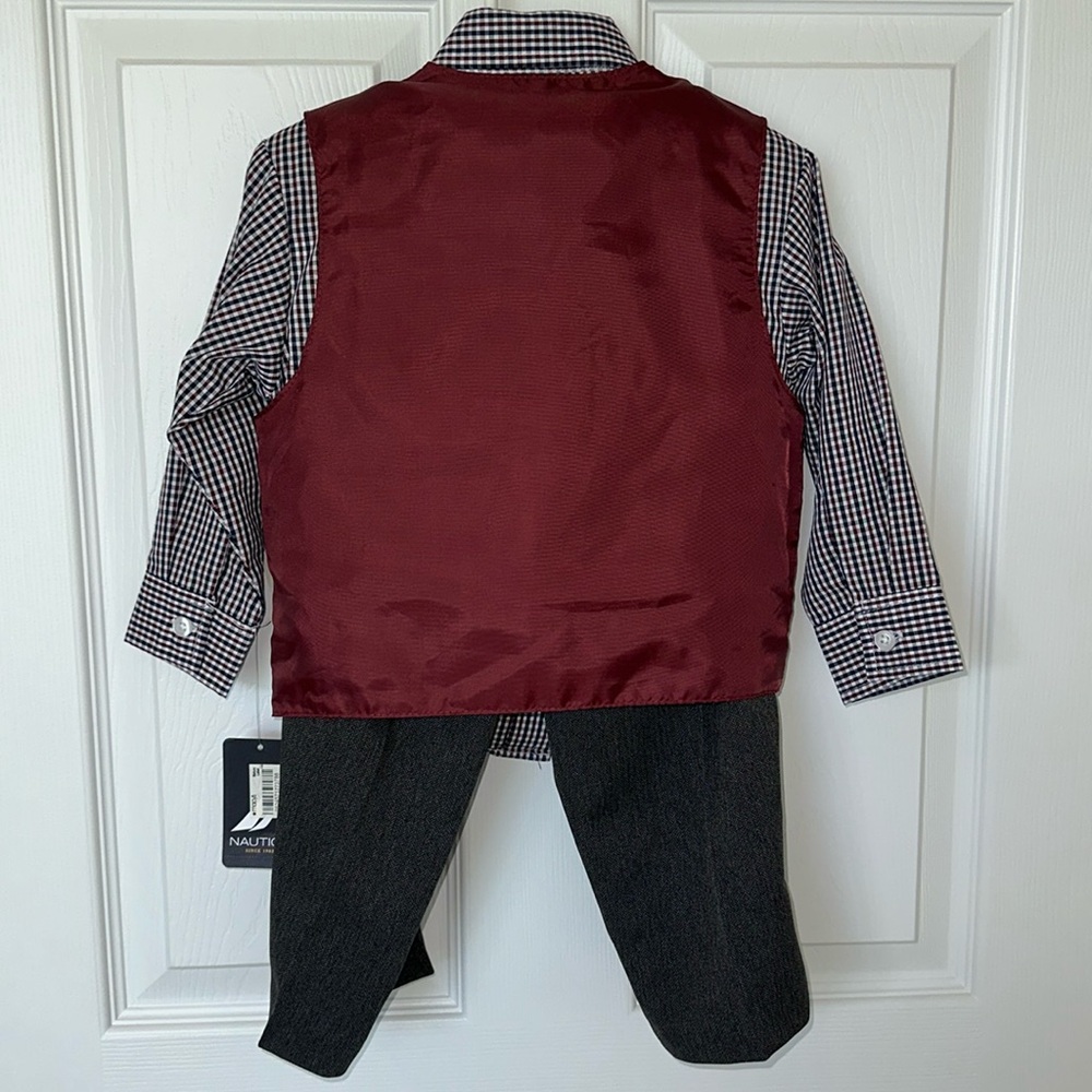 NWT Nautica 3pieces Checkered Shirt and Vest Set Size 3-T (Boy) - Picture 2 of 16